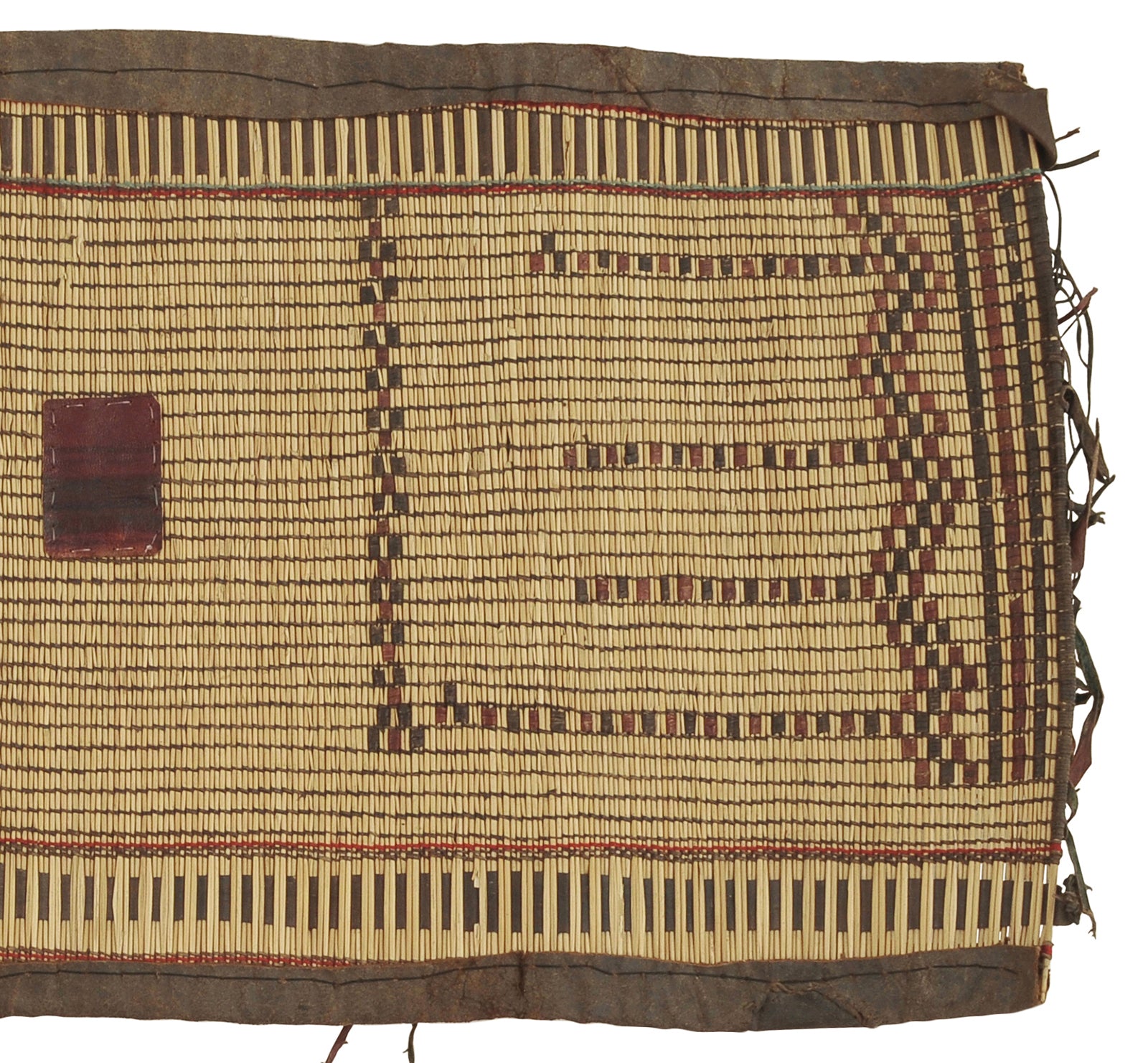 Traditional Tuareg Straw Mat With Leather Accents - Authentic Handcrafted Niger - zoomed-in detail