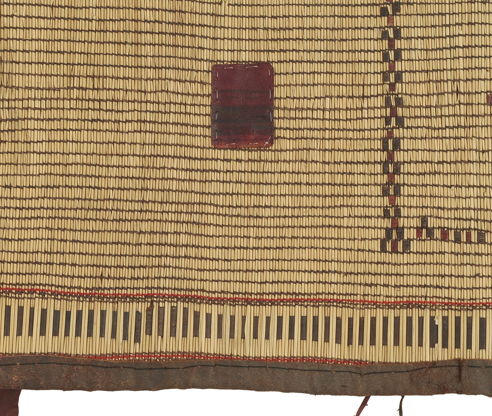Traditional Tuareg Straw Mat With Leather Accents - Authentic Handcrafted Niger - cropped detail