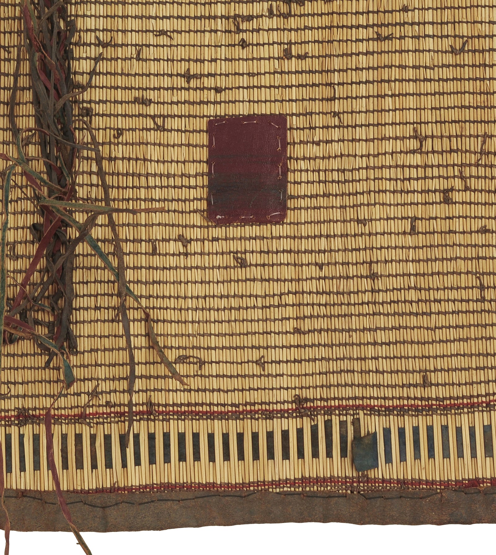 Traditional Tuareg Straw Mat With Leather Accents - Authentic Handcrafted Niger - partial view