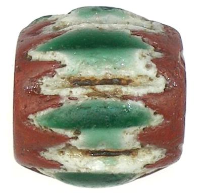 Seltene antike 7L grüne Chevron venezianische Glashandelsperle SB-16183