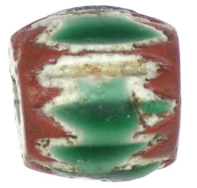 Σπάνια Αντίκα 7L πράσινο Chevron Βενετσιάνικο Glass Trade Bead SB-16183