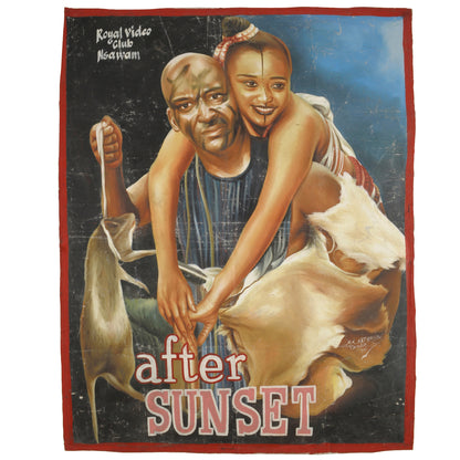 Αφίσα ταινίας Κινηματογράφος της Γκάνα Αφρικανική ζωγραφική με το χέρι σε καμβά από αλεύρι σακί After Sunset