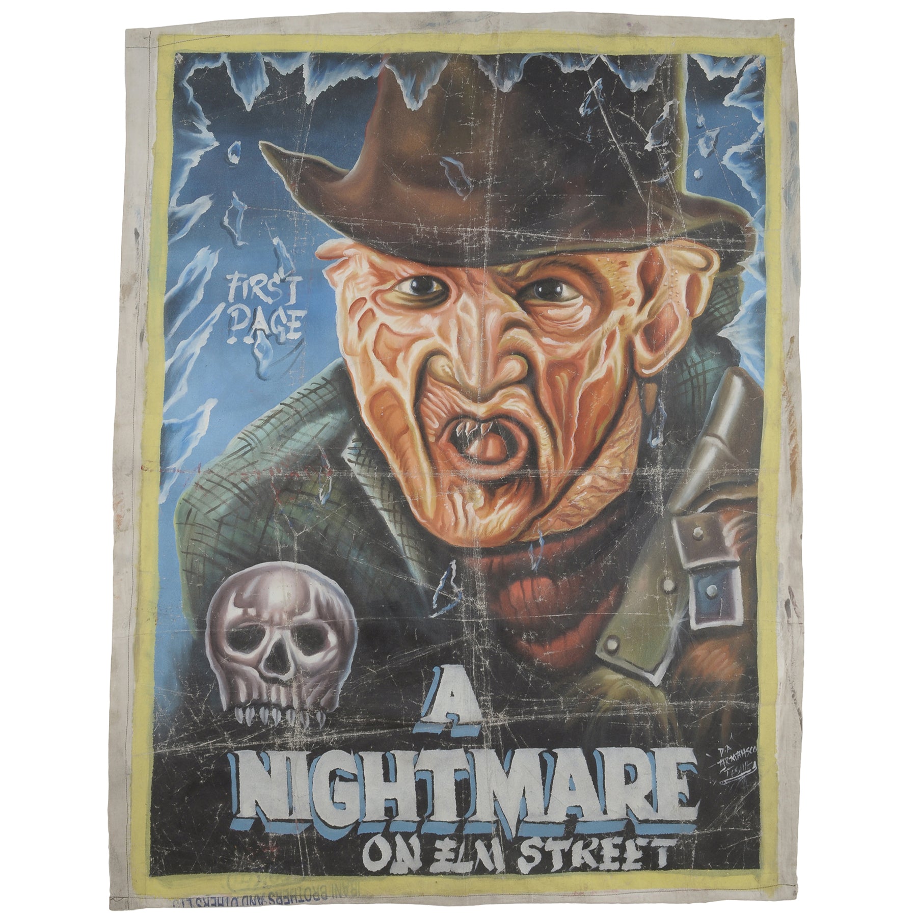 A Nightmare On Elm Street Hand-Painted Ghanaian Movie Poster - horror scene artwork