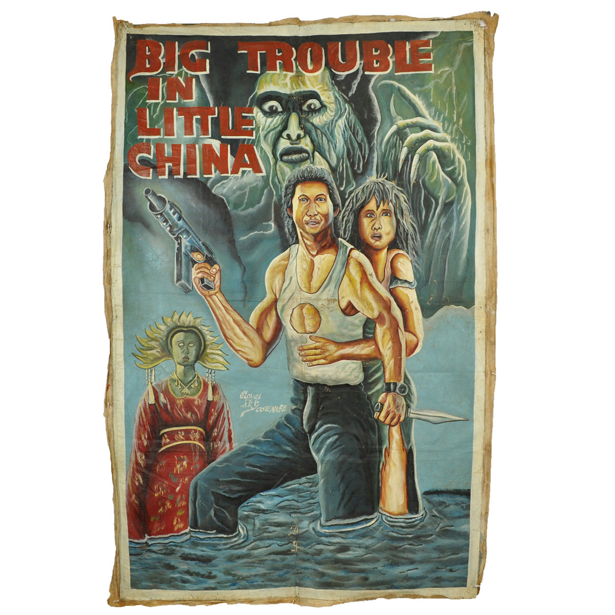 BIG TROUBLE IN LITTLE CHINA MOVIE POSTER HAND PAINTED IN GHANA FOR THE LOCAL CINEMA