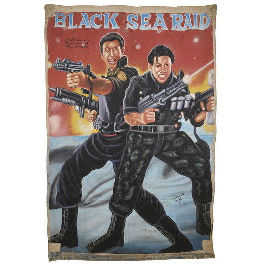 African Poster outsider Art movie Cinema dipinto su tela Ghana BLACK SEA RAID
