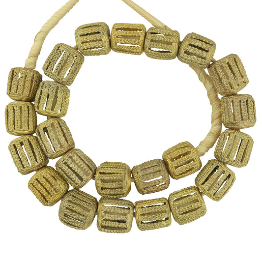 Handmade brass beads cubes Ashanti Asante African trade Ghana ethnic necklace XL