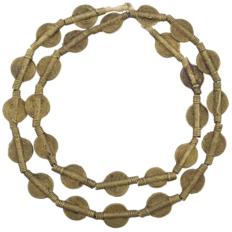 Authentic African Flat Brass Beads - Handmade In Ghana, 24" Strand