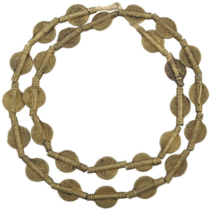 Authentic African Flat Brass Beads - Handmade In Ghana, 24" Strand