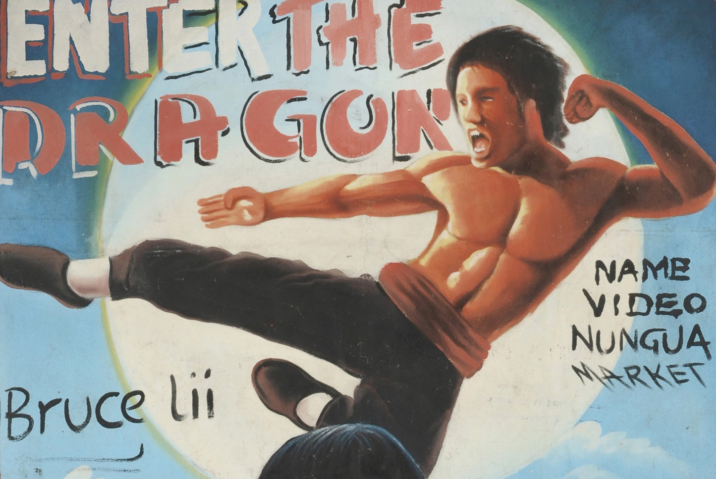 Authentic Bruce Lee Enter The Dragon Movie Poster - Hand-Painted In Ghana - close-up