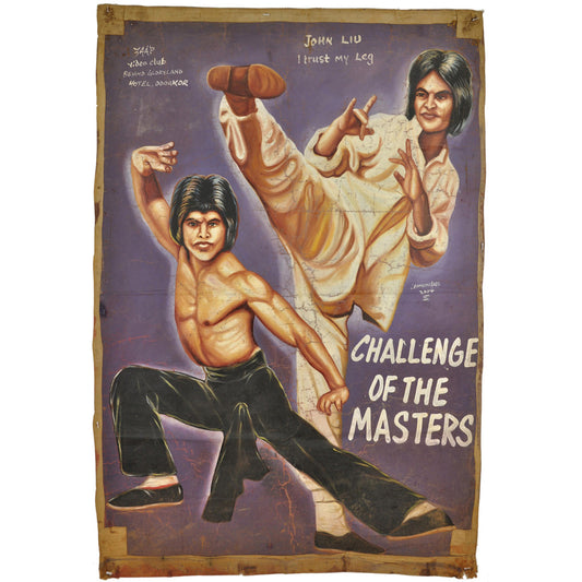 Cinema movie poster African art hand painted flour sack CHALLENGE OF THE MASTERS