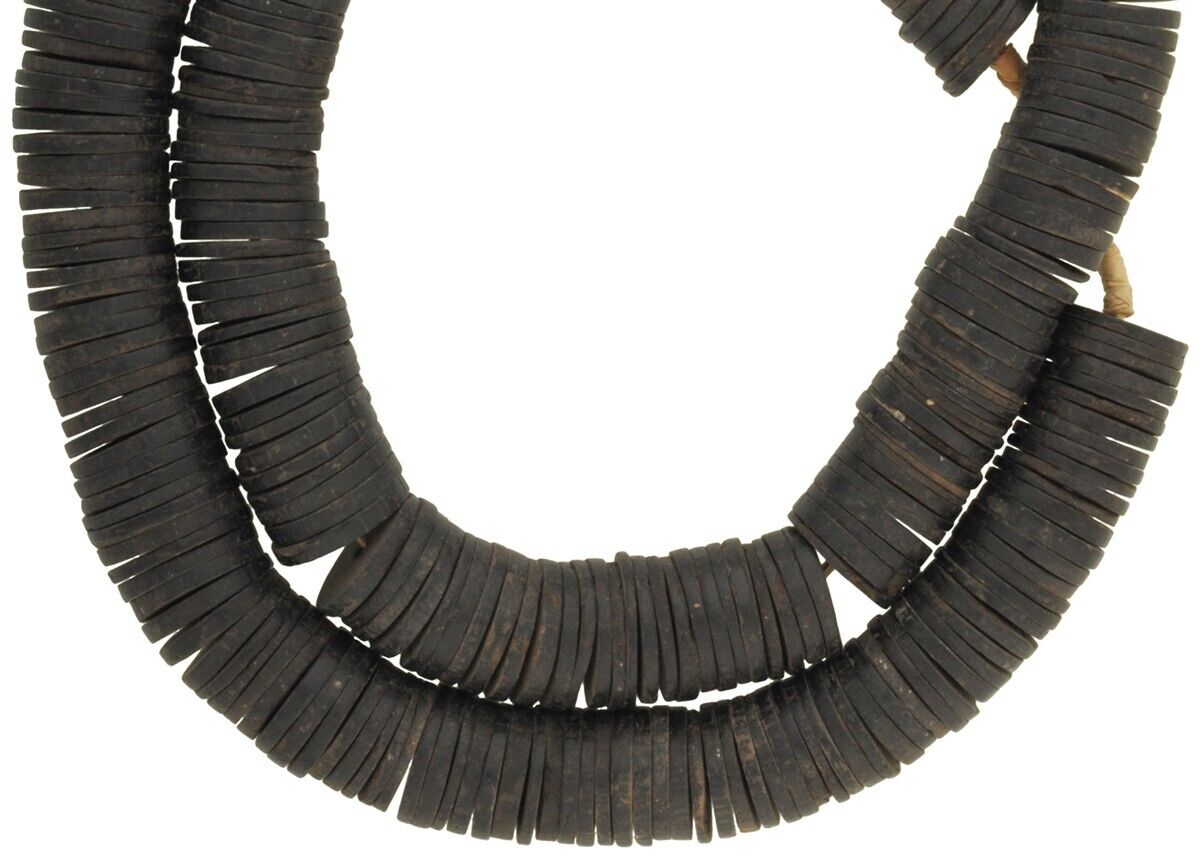 African trade beads old coconut shell slices heishi disks spacers Ghana tribal