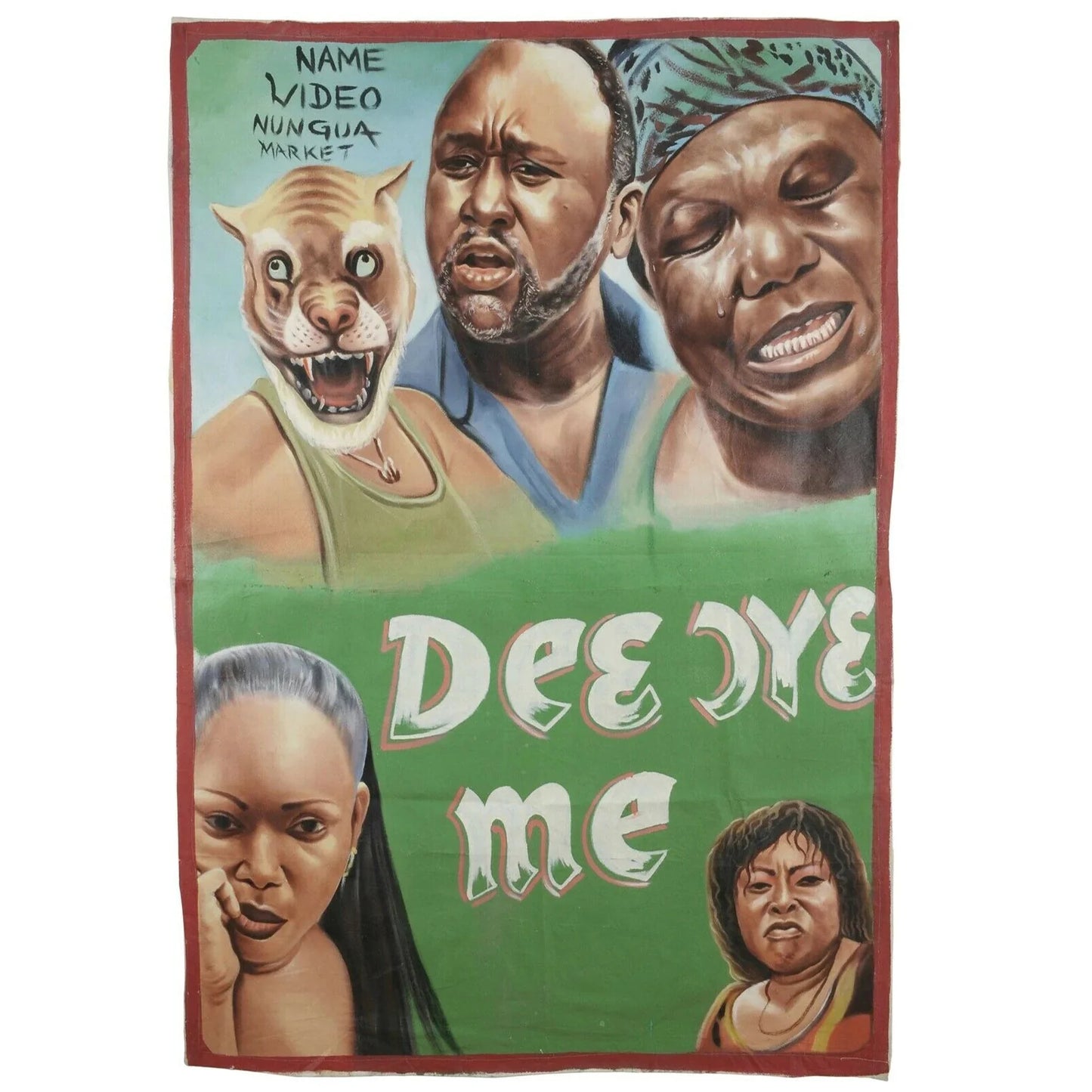 Película Cartel de cine Ghana Pintura al óleo africana Pintada a mano sobre saco de harina Juju