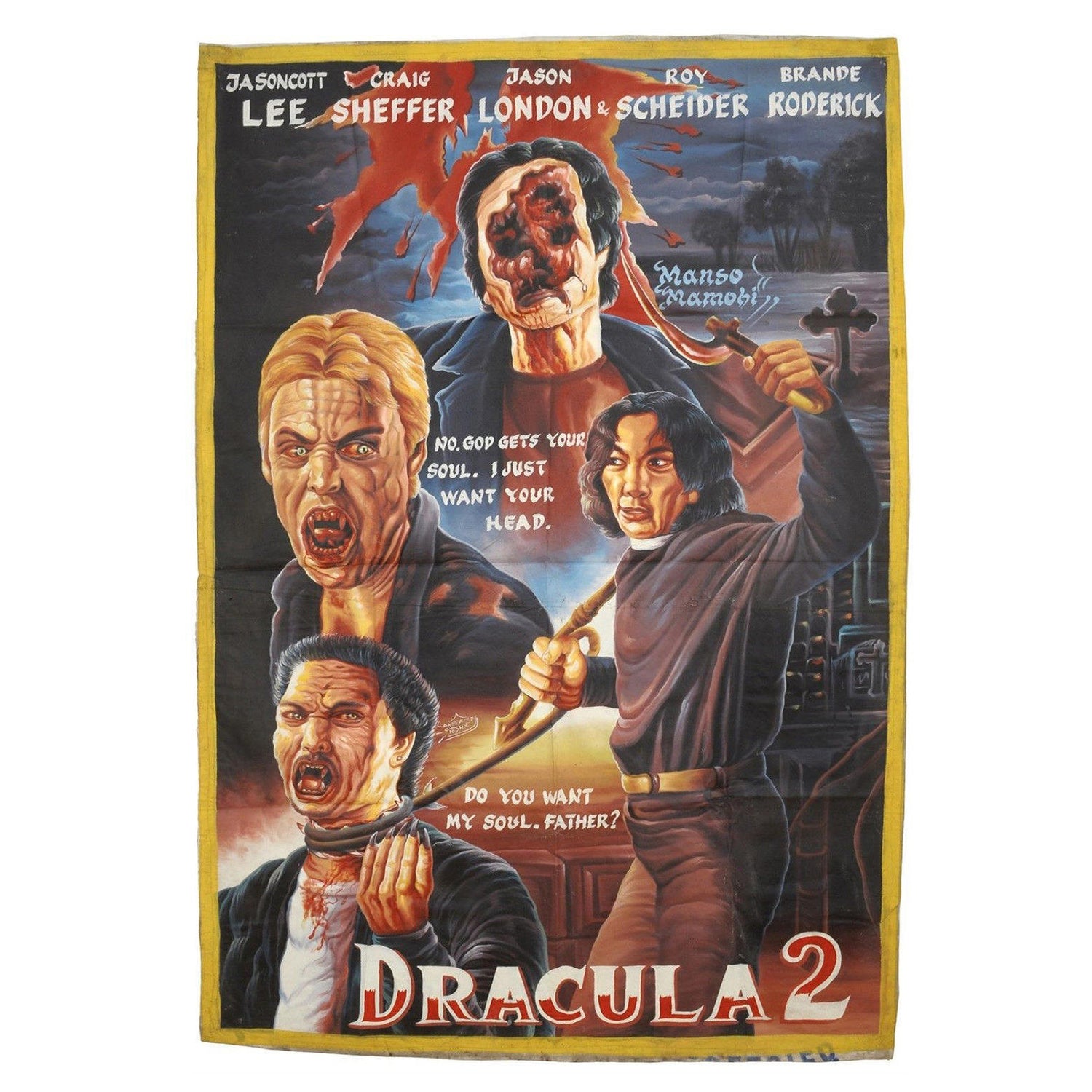 Affiche du film Dracula 2 peinte à la main au Ghana Afrique de l'Ouest Cinema Art