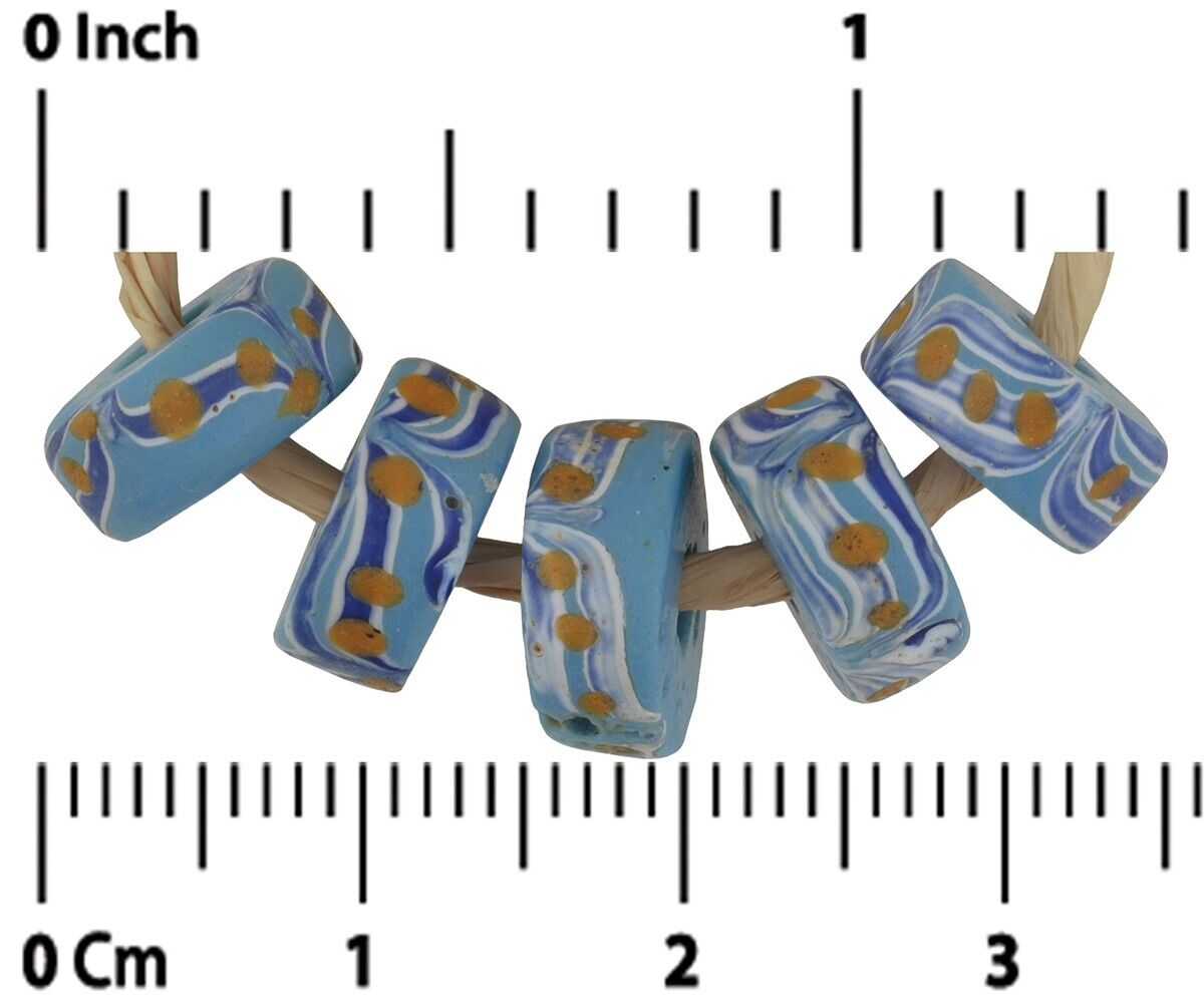 Rare Blue Fancy Venetian Lampwork Glass Trade Beads - Antique African - zoomed-in detail