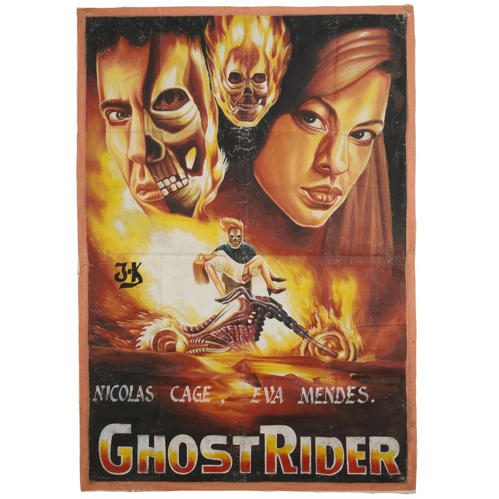 Ghost Rider movie poster hand painted in Ghana for the local cinema actor Nicolas Cage
