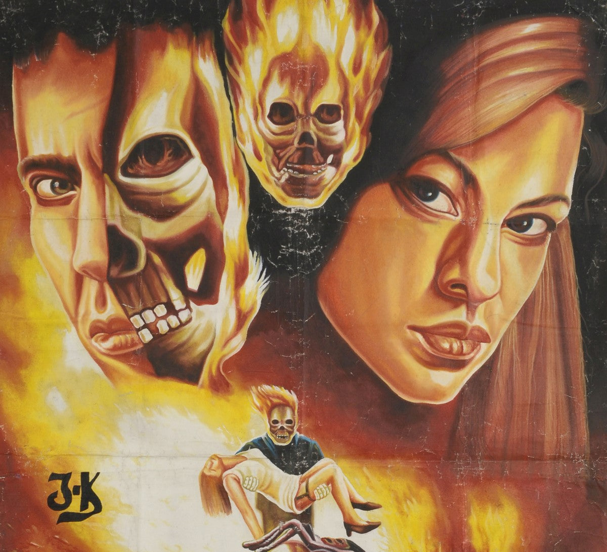 Ghost Rider-Filmplakat, handgemalt in Ghana für den lokalen Kinoschauspieler Nicolas Cage. Details