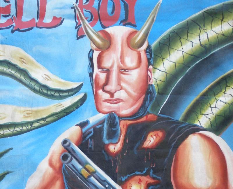 HELL BOY MOVIE POSTER HAND PAINTED IN GHANA WEST AFRICA FOR THE LOCAL CINEMA DETAILS