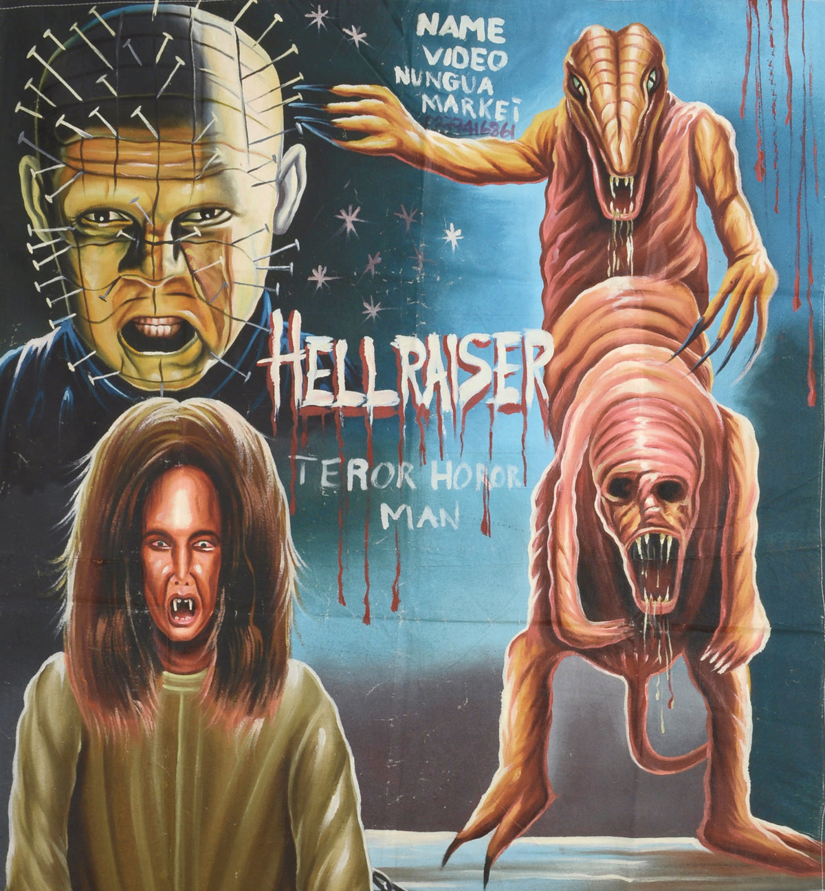 HELLRAISER MOVIE POSTER HAND PAINTED IN GHANA FOR THE LOCAL CINEMA DETAILS