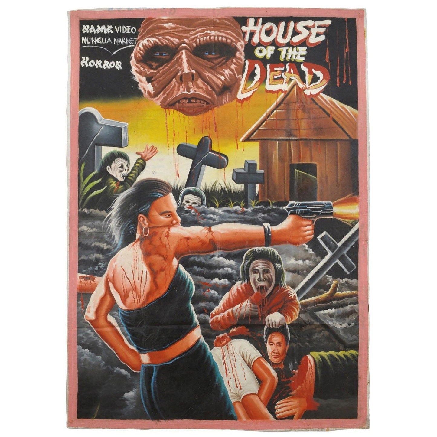 House Of The Dead - Original Hand-Painted Ghanaian Horror Movie Poster - horror scene artwork