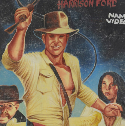 Indiana jones movie poster hand painted in Ghana for the local cinema details