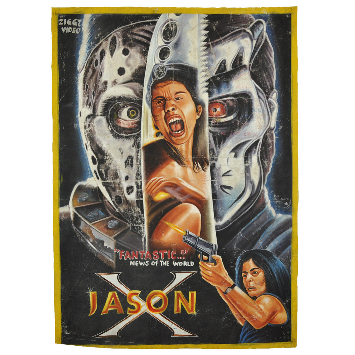 Jason X Horror Movie Poster Hand-Painted In Ghana - horror scene artwork