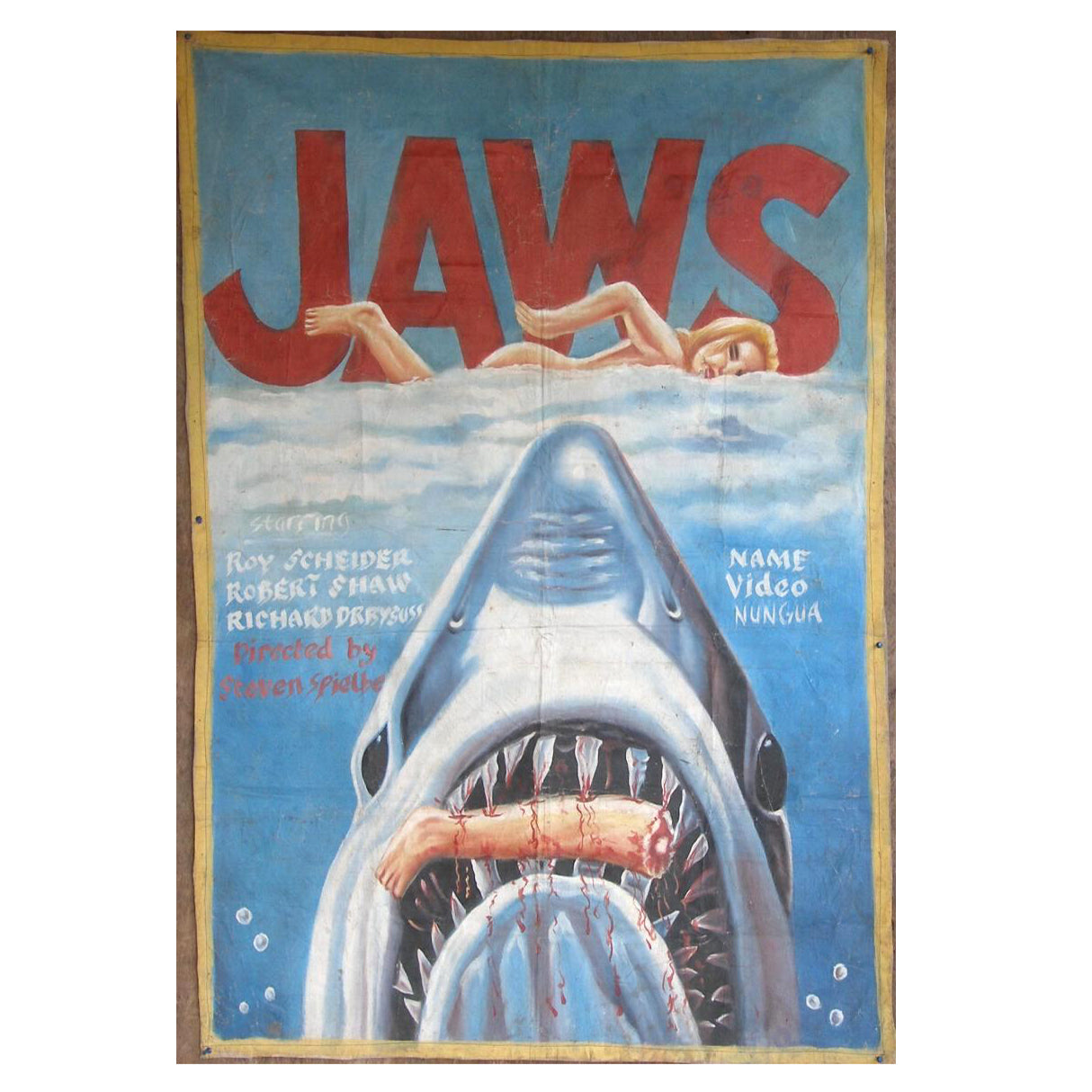JAWS MOVIE POSTER HAND PAINTED IN GHANA FOR THE LOCAL CINEMA ART