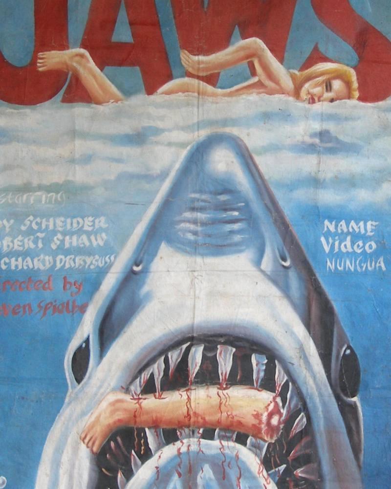 JAWS MOVIE POSTER HAND PAINTED IN GHANA FOR THE LOCAL CINEMA ART DETAILS
