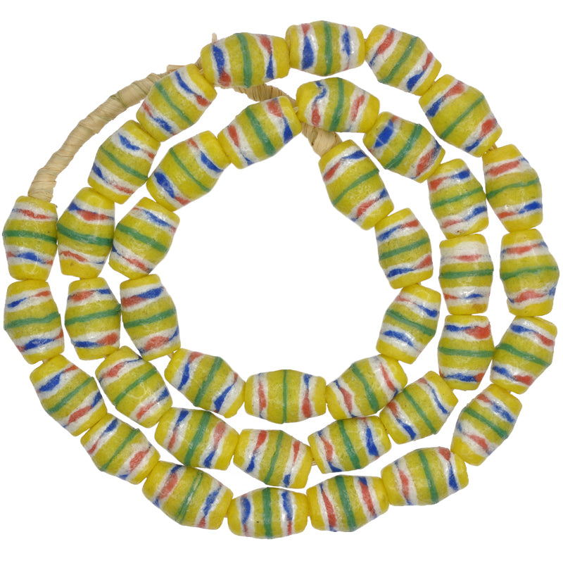 Oval Yellow Powder Glass African Trade Beads From Ghana