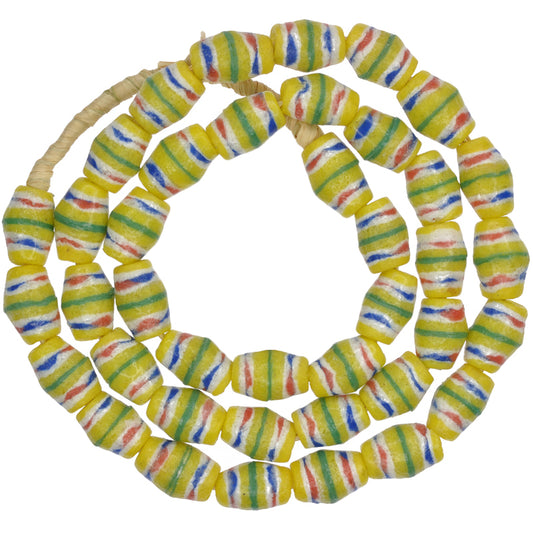Oval Yellow Powder Glass African Trade Beads From Ghana