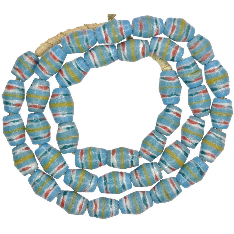 Blue Oval Powder Glass Beads - African Trade Beads From Ghana