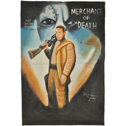 Poster di film del cinema dipinto a mano farina africana sacchi tela MERCANTE DELLA MORTE