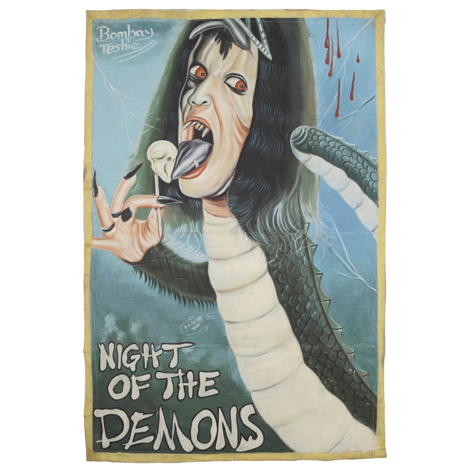 Night Of The Demons - Original Hand-Painted Ghanaian Movie Poster - horror scene artwork