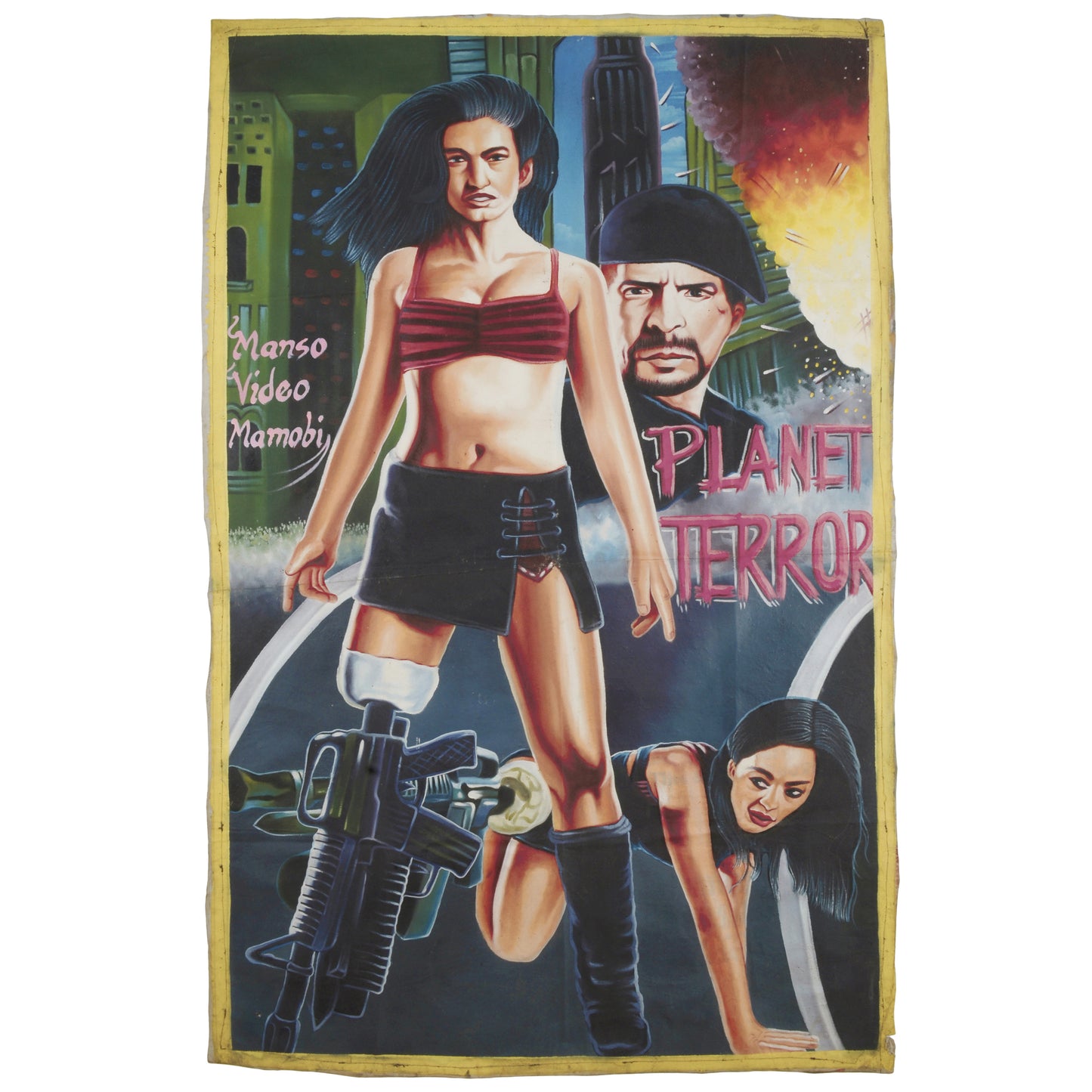 Movie cinema poster hand painted Ghana African flour sack painting Planet Terror