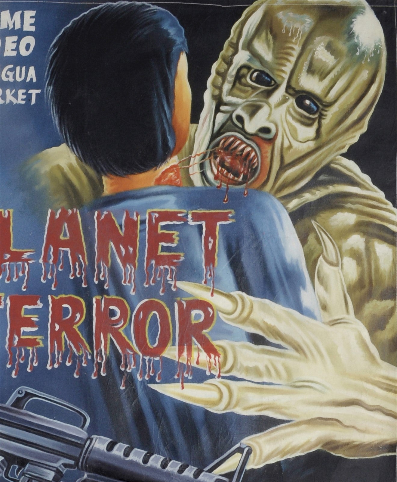 POSTER DEL FILM PLANET TERROR DIPINTO A MANO IN GHANA PER I DETTAGLI ARTISTICI DEL CINEMA LOCALE