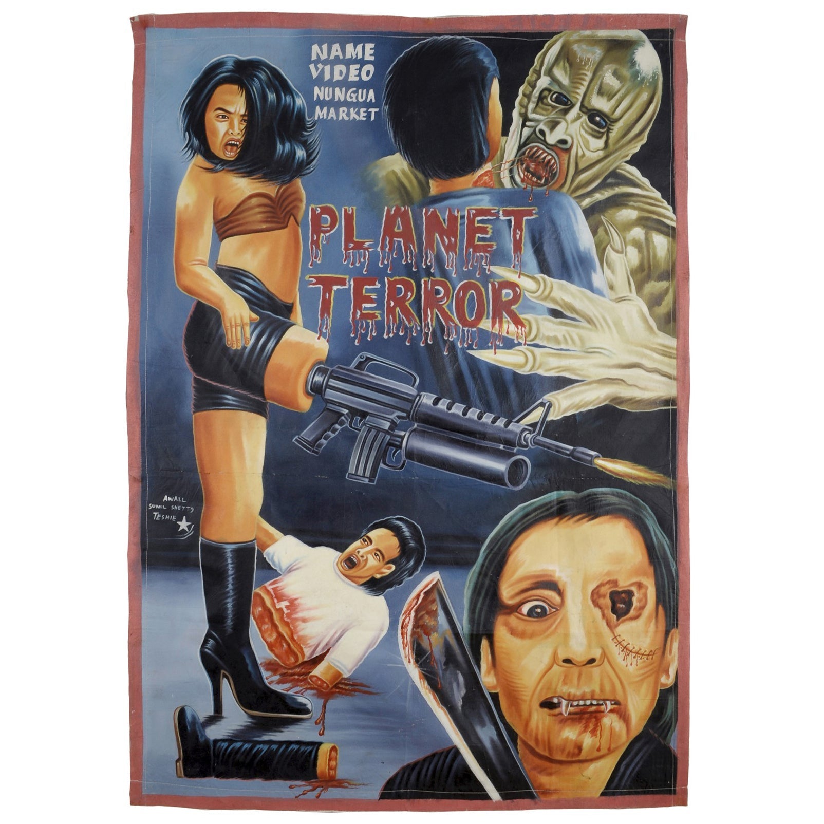 POSTER DEL FILM PLANET TERROR DIPINTO A MANO IN GHANA PER IL CINEMA LOCALE ART