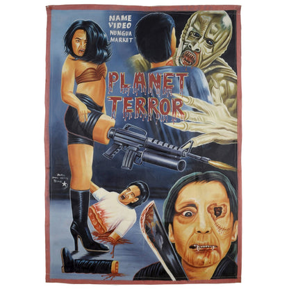 POSTER DEL FILM PLANET TERROR DIPINTO A MANO IN GHANA PER IL CINEMA LOCALE ART