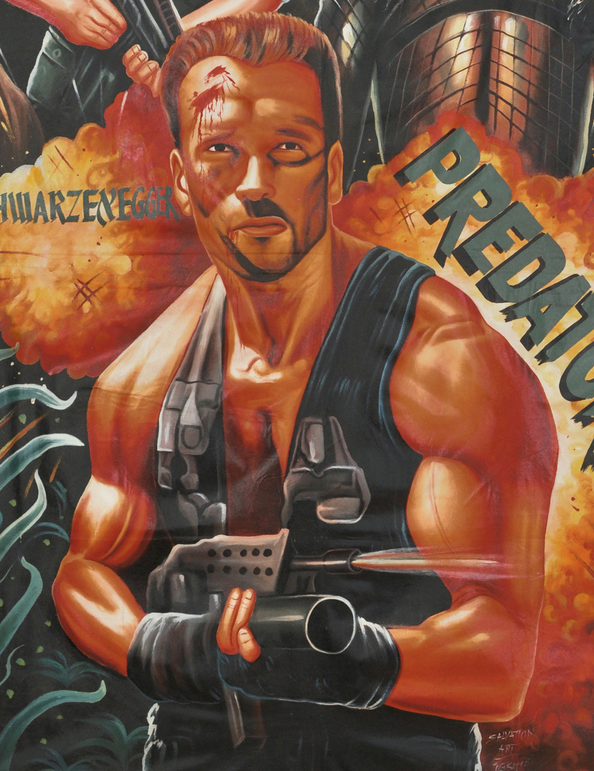 PREDATOR MOVIE POSTED HAND PAINTED IN GHANA FOR THE LOCAL CINEMA ARTWORK DETAILS