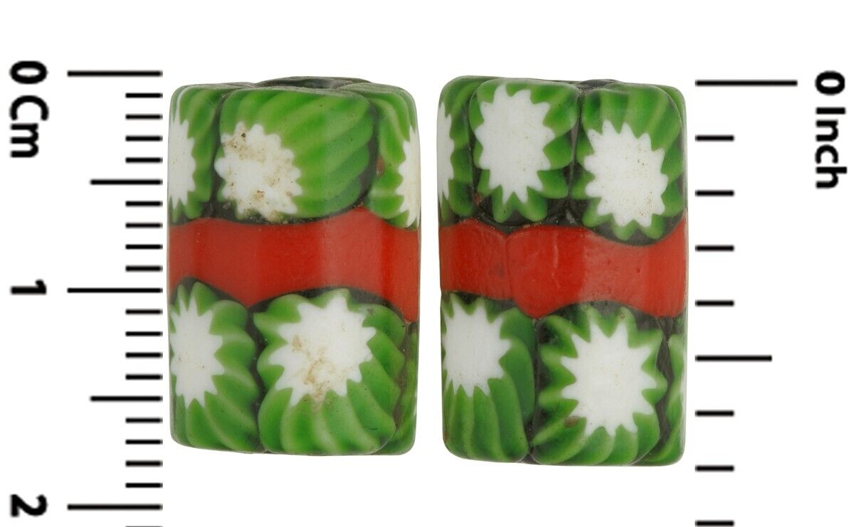 Antique Red Banded Venetian Millefiori Trade Beads - African Mosaic - close-up