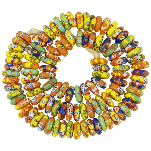 Handmade disks recycled seed beads mix African necklace Krobo Ghana