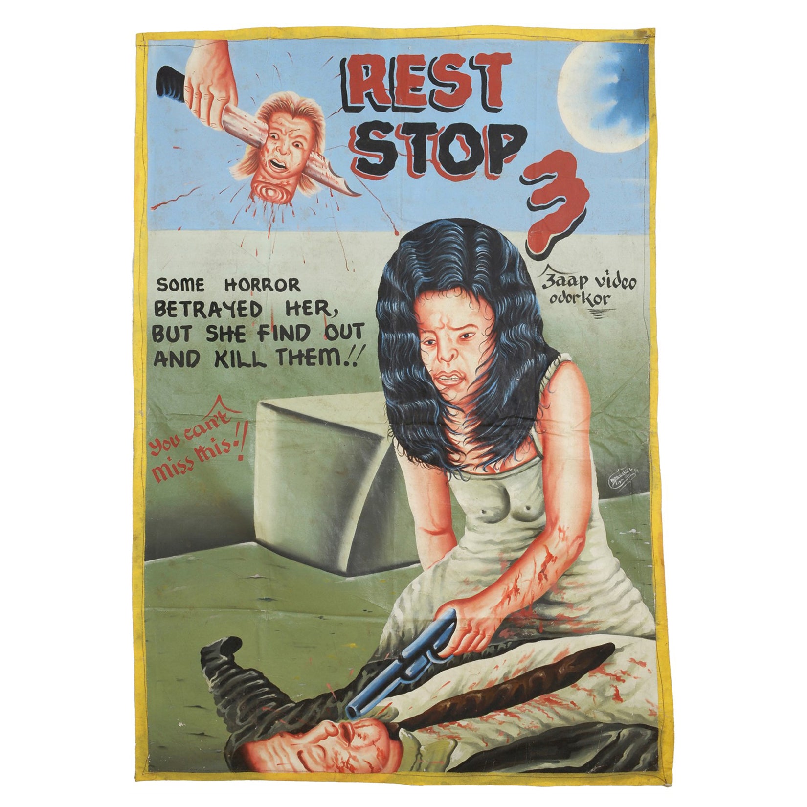 Rest Stop Movie Poster - Hand Painted Ghanaian Art - horror scene artwork