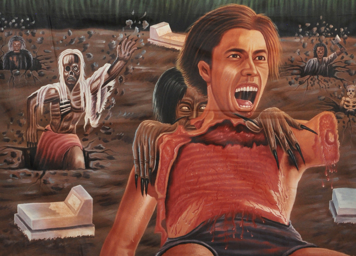 RETURN OF THE LIVING DEAD  MOVIE POSTER HAND PAINTED IN GHANA FOR THE LOCAL CINEMA ART DETAILS
