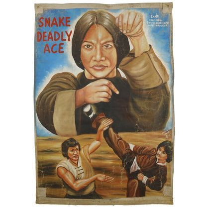 Cartel de película de cine cine al óleo de Ghana africano pintado a mano SERPIENTE DEADLY ACE