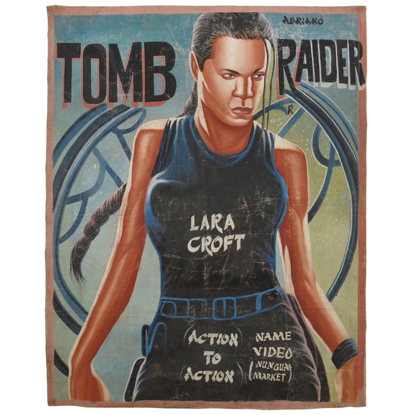 TOMB RAIDER MOVIE POSTER LARA CROFT HAND PAINTED IN GHANA FOR THE LOCAL CINEMA ART