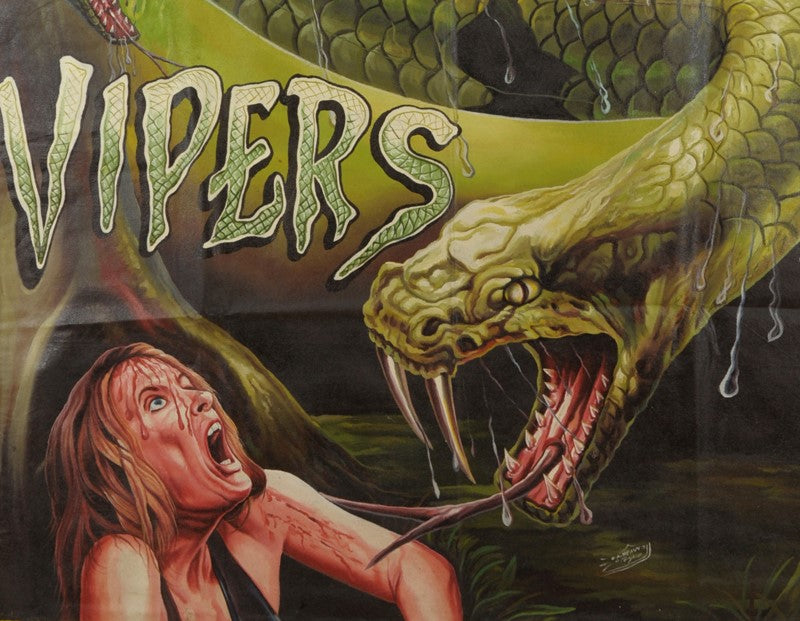 Vipers Movie Poster - Hand-Painted Horror Art From Ghana - close-up