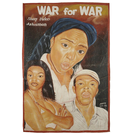 Poster cinematografico Ghana film africano dipinto a mano farina sacco tela WAR FOR WAR