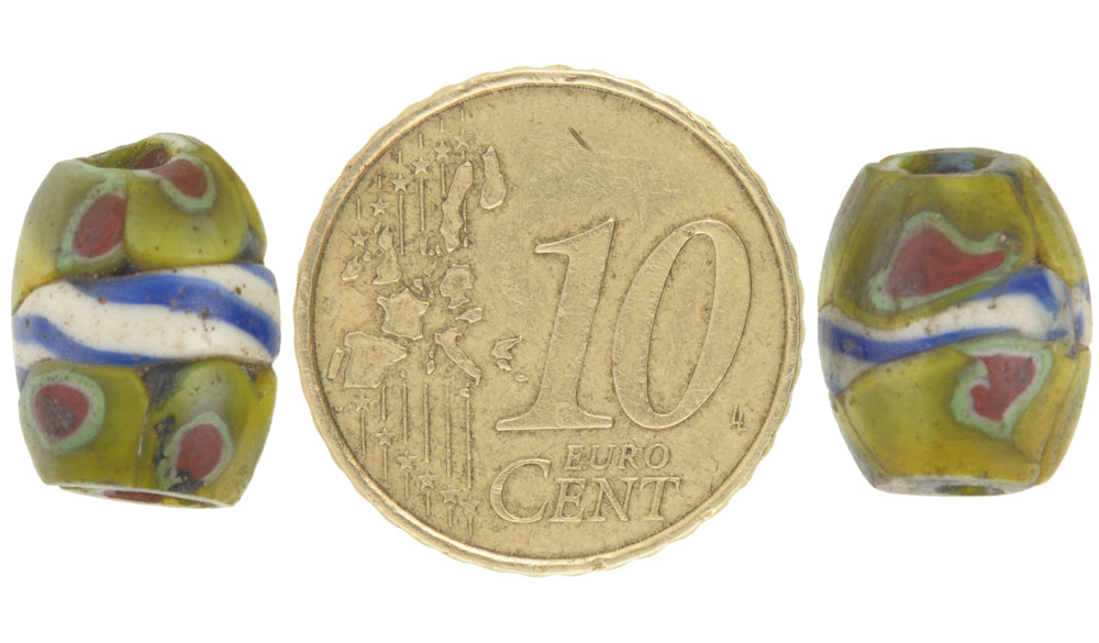 Seltenes antikes gebändertes venezianisches Millefiori-Mosaik-Handelsperlenpaar - 13-14 mm - alternative Ansicht