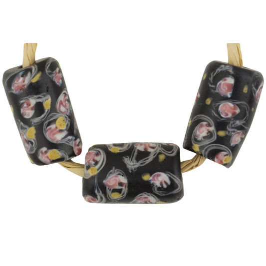 Rare Antique Black Venetian Lampwork Trade Beads With Trail Design