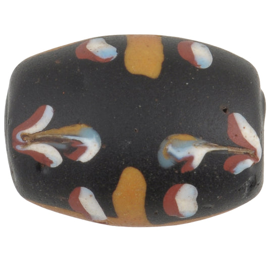 Rare Antique Black Floral Venetian Glass Trade Bead, 16Mm Lampwork Bead