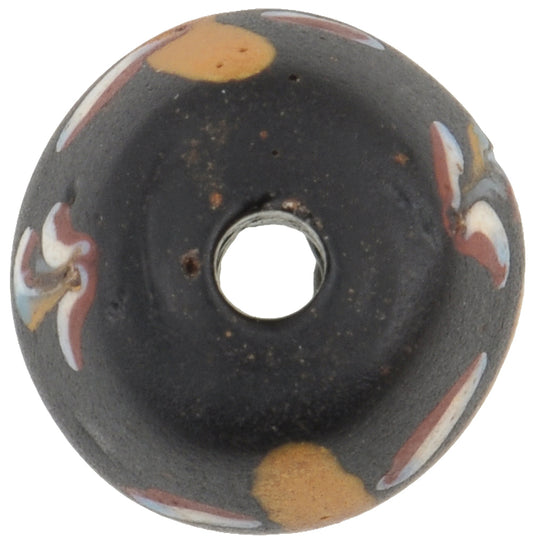 Rare Antique Black Floral Venetian Glass Trade Bead, 16Mm Lampwork Bead - alternate view