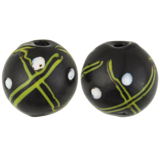 Rare Antique Black Venetian Wound Glass Trade Beads - 13Mm, African Fancy Design